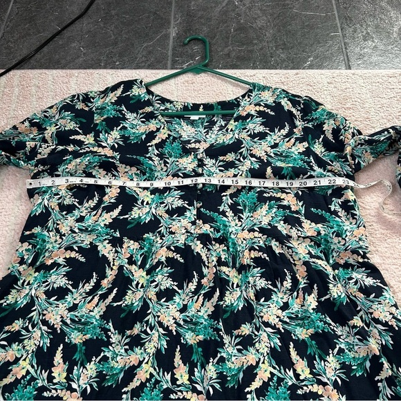 J. Jill Floral 100% Cotton Midi Dress 3/4 Sleeves V Neck Navy Green Peach Yellow - Picture 7 of 12